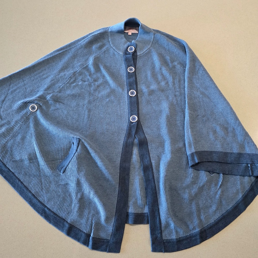 Laurie Felt Los Angeles Blue Knit Button Front Poncho Sweater M/L